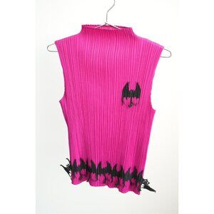 Pleats Please Issey Miyake 3D Bats Sleeveless Pleated Mock Neck Top Size 4